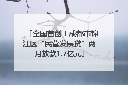 全国首创！成都市锦江区“民营发展贷”两月放款1.7亿元