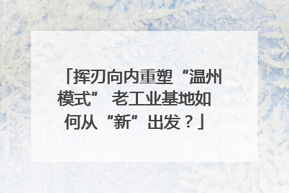 挥刃向内重塑“温州模式” 老工业基地如何从“新”出发？